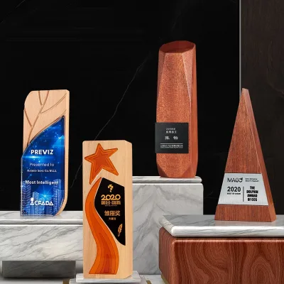 High Quality Glass Color Printing Souvenir Wooden Trophy Award Marble Crystal Trophy