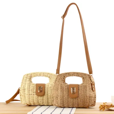 New Seaside Vacation Womens French Style Rattan Crossbody Single Strap Woven Bag Summer 2026 Straw Shoulder Bags