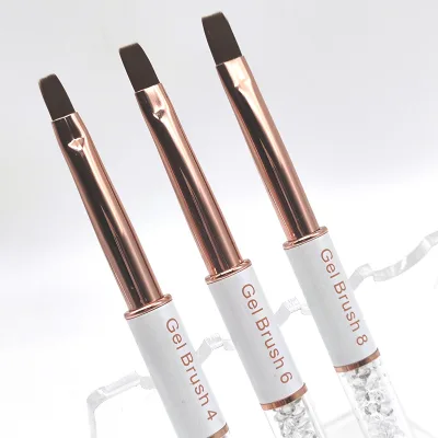 High Quality Shape Gel Nail Art Brush Professional Nail Tech Drawing Work Gel Brush White Rhinestones Handle Flat Nail Brush #6