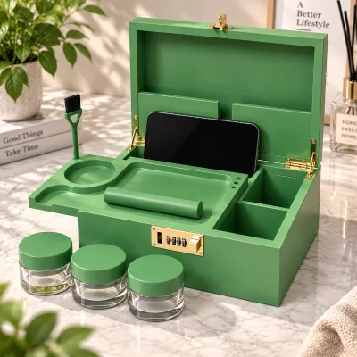 Wood Modern Square Stash Box with Lock Large Smell Proof Dry Herb Grinder