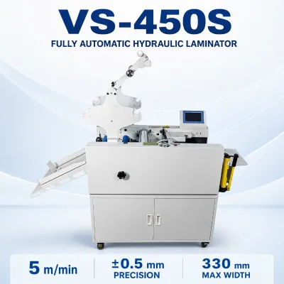 VS-450S 330mm Fully Automatic Hydraulic Paper Thermal Roll Laminator Air Suction Feeding for Print Shops