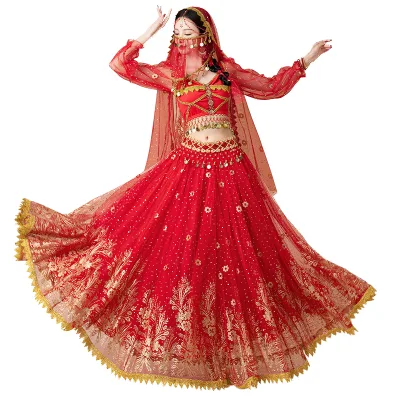 Gorgeous Women's Halloween Dancing Party Bollywood Princess Performances Dress up Whole Outfit Set