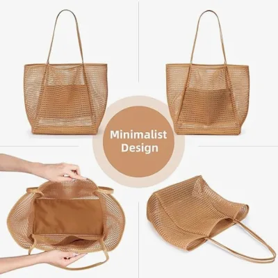 Mesh Beach Bags Multiple Lightweight Pockets Foldable Summer Swimming Beach Tote Bag for Vacation Pool Bags