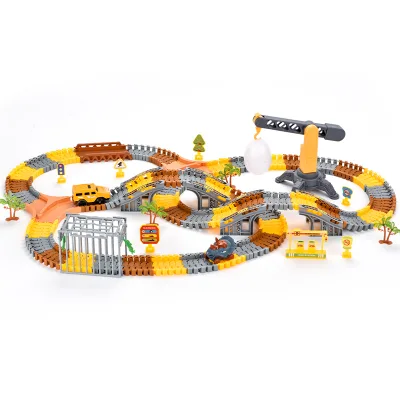 KSF ABS Construction Slot Train Track Set 271 Pcs Flexible Track 1:10 Scale DIY for Kids