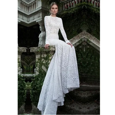 High Quality Backless Sexy Bridal White Lace Mermaid Wedding Dress