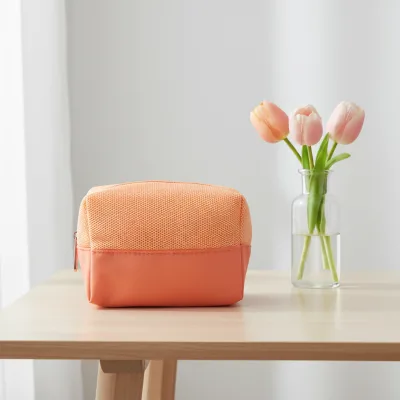 Promotional Custom Recycled Cosmetic Brush Clutch Bag Lady PU Mesh Make-up Bag for Travel