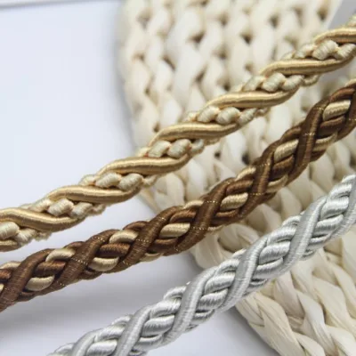 Customized Wholesale Color Gold Wire Three-strand Decorative Rope Twisted Binding Rolling Rope Sofa Curtain Accessories