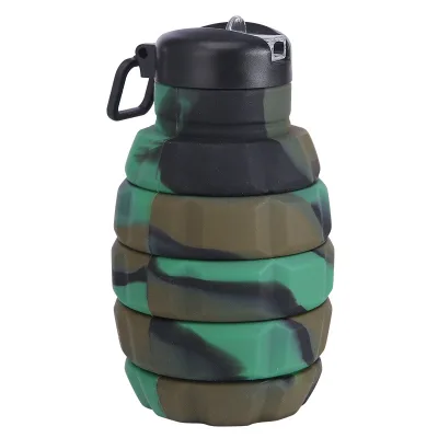 Noval 500ml Camouflage Color Battle Folding Collapsible Silicon Water Bottles Army Green Retractable Grenade Shape Water Jug