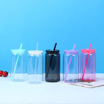Wholesale Plastic Unbreakable Soda Beer Can Cup Colored Jelly 16oz Acrylic Clear Transparent Coffee Mug for UV DTF Wraps