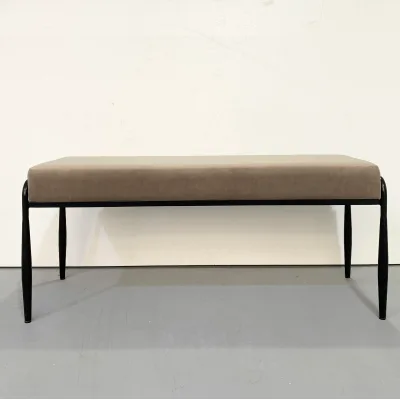 Modern Fabric Stool/Ottoman with Black Metal Legs for Bedroom Living Room or Entryway Versatile Home or Hotel Furniture