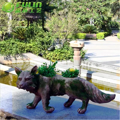 26.4\" Retro Resin Fox Statue with Flocking Flower Pot & Planter for Outdoor Garden Decoration Garden Ornament