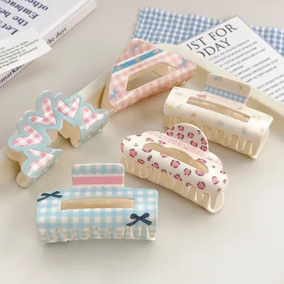 Ins style sweet girly floral plaid bow hair clip cute colorful female gift acrylic hair accessories for wholesale
