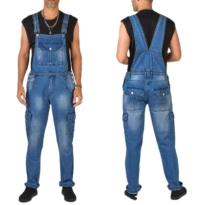 Men's Trendy Jeans Men's Street Fashion Trendy Brand Multi-pocket Denim Rompers Ripped Workwear Denim Pants