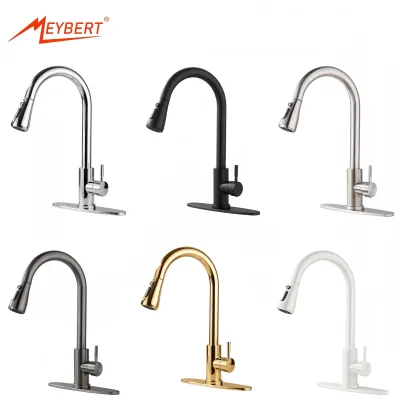European High Arch Pull Sprayer Kitchen Faucet Deck Mount 304 Stainless Steel Sleek Gooseneck Contemporary
