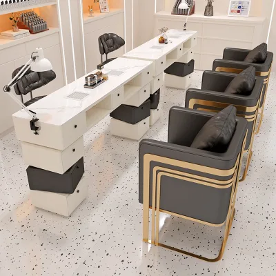 Modern Wood Beauty Mall Professional Nail Table Chair Set Sintered Stone Top Eco-Friendly Durable Manicure Table Vacuum Cleaner