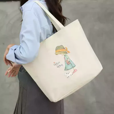 Wholesale Eco-Friendly Reusable Custom Polycotton Tote Bag with CMYK Printing Shoulder Handle for Travel