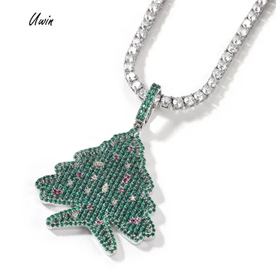 Christmas Tree Pendent Necklace Marry Christmas Cute New Year Gift CZ Stone Pendants Colored 2025 Hip Hop Jewelry Glitter