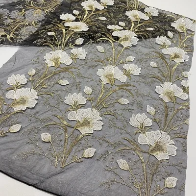 Luxury Woven Tulle Fabric Floral Embroidery Lace Mesh 100% Polyester Eco-Friendly for Bridal Gown Home Textile Decor
