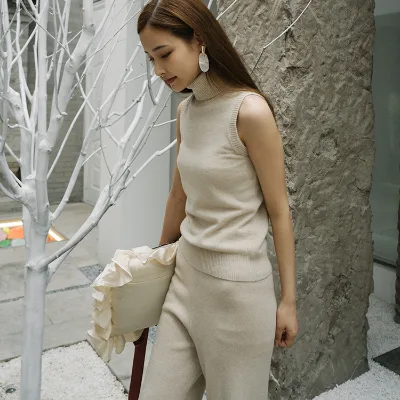 High Waist Straight Leg Knitted Pants Cashmere Pants