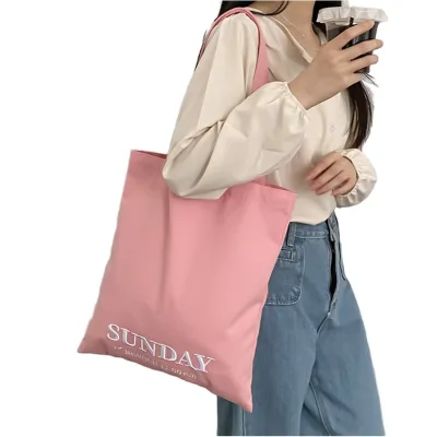 Female Custom Embroidery Logo Fabric Cloth Shoulder Carrying Bag Natural Cotton Canvas Tote Bag