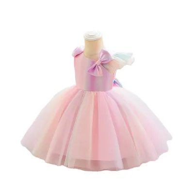 Latest Boutique Baby Party Dress for Girls O-Neck Floral Pattern Formal Summer Evening Dresses with Pattern Decoration