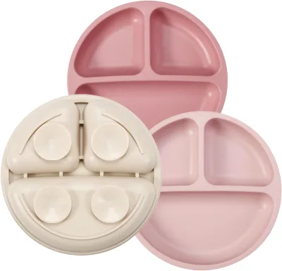 2026 New Born Bpa Free Silicone Plate with Lid Food Grade Cute Portable Kids Toddler Feeding Suction Divider Baby Plate