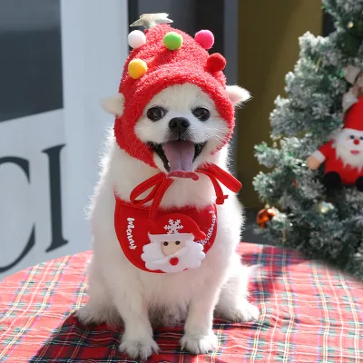 Christmas Pet Hat Cute Antler Drool Towel Dog Cat Dress-up Autumn and Winter Pet Accessories