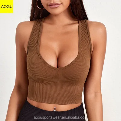 Brown Knitted Tank Top Fashionable Custom Summer Plain Sexy Sleeveless Tank Top Women Crop Top