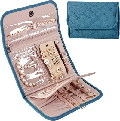 Accept Custom Logo Vintage Fashion Dress Foldable Roll Jewelry Display Case Travel Jewelry Bag Black Organizer Necklace Earrings
