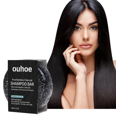 Organic Bamboo Charcoal Shampoo Bar Hair Cleansing Moisturizing Anti-Dandruff Feature Darkened Soaps for Scalp Nourish Repair
