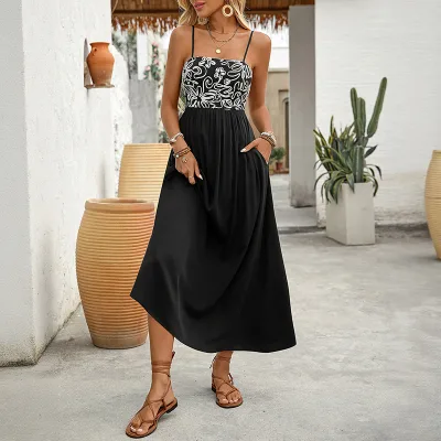 New Summer Style: Elegant, Simple and Slimming Embroidered Halter Dress With Long Skirt.