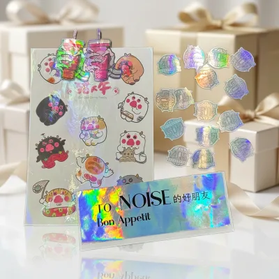 Luxury Custom Permanent Adhesive Waterproof Logo Label Sticker Holographic Die Cut Kiss Cut Printing