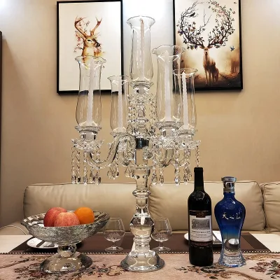 2025 New Crystal Candelabra Glass Hurricane Crystal Wedding Candelabra Wedding Centerpieces with Glass Cylinder