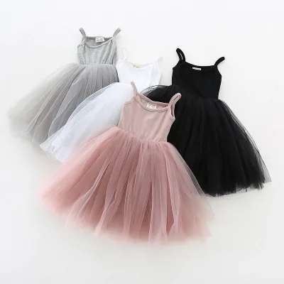 Summer Plain Cotton Frill Lace Toddler Girls' Slip Dresses Tulle Baby Girls Children Party Dresses