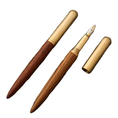 Vintage Style Wood Fountain Pen Brass Metallic Retro Style Collection Gift Pen Walnut Rosewood Stylo Luxury Calligraphy Pens