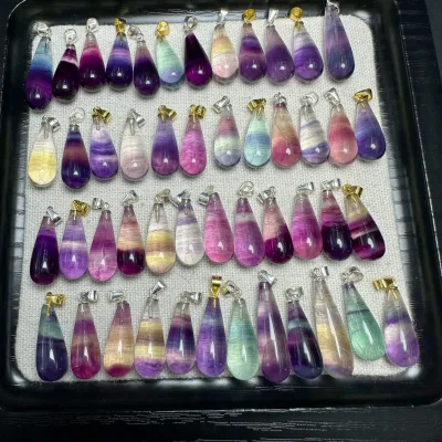 Wholesale Polished Healing Gemstone Crystal Necklace Water Drop Shape Fluorite Pendant Fashion Trend for Men Women