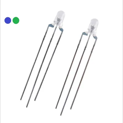 Clear LED F3 3MM Round Head Shape Water Clear Common Cathode/Anode Bicolor Blue&Bright Green bG LED Diode 3Pins DIP Highlight