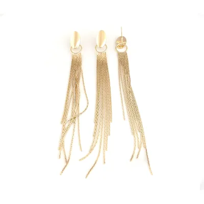 Zhongxing Women Trendy Long Tassel Earrings Temperament Versatile Oval Chain Ear Stud Wholesale Spot