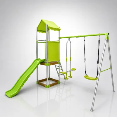 CE Mark NEW Outdoor Amusement Equipment 1.2m Metal Swingset with Patio Swings and Slide Play Set for Children Babies and Kids