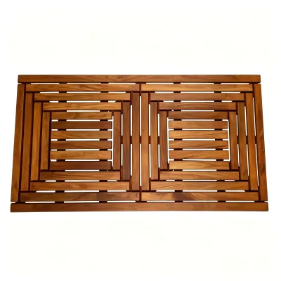 Indoor Outdoor Geometric Solid Teak Shower and Bath Mat Non Slip Quick Drain Wooden Foot Mat for Bathroom Pool Spa