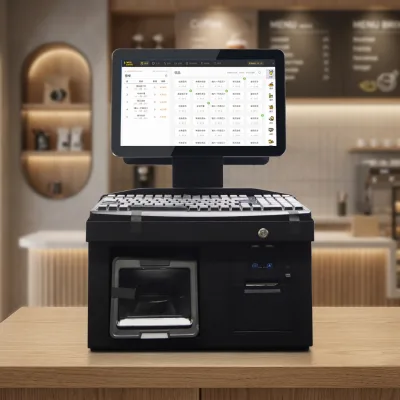 New Win-dows POS Dual Screen Digital Sales Terminal Cash Box Keyboard 58mm Printer 14 Inch Capacitive Touch Screen POS