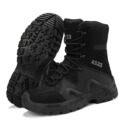 Factory Black Leather Men's Safety Boots Winter Outdoor Ankle Hiking and Trekking with Tactical Design
