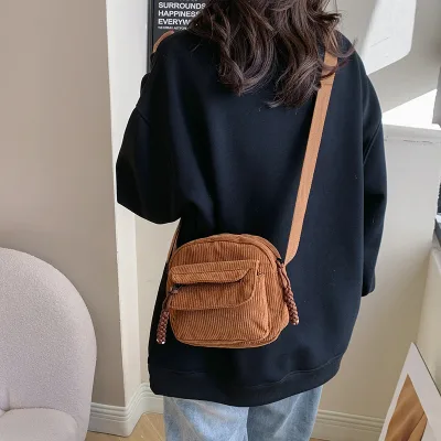 Wholesale Korean Casual Style Corduroy Women's Shoulder Bags Adjustable Strap Front Crossbody Bag for Weekend Outing Travel