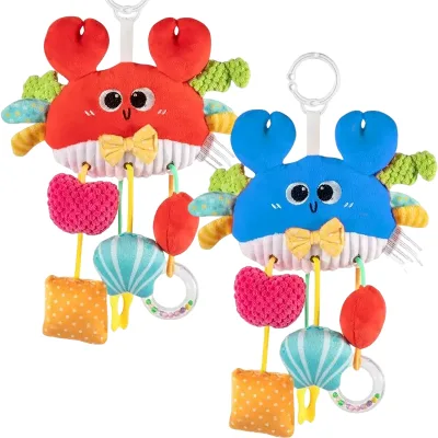 Wholesale Manufacturer Hanging Crab Soft Bell Doll Plush Crabs Pull-String Toy Plush Sensory Rattle Teether for Baby Toys