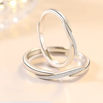 Trendy Couple Ring 925 Silver Wave Design Plain Silver Couple Ring Adjustable Opening Wedding Rings for Men Women
