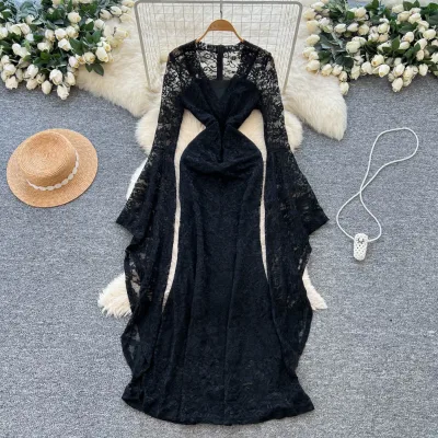 Casual Dresses For Women Elegant V-Neck Lace Gown 2025 Women's Trumpet Sleeve Bodycon Dress For Style Clothes Women Dress