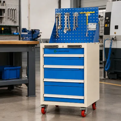 Rolling Tool Cart with Lockable 4 Drawers and Pegboard China Manufacturer Mobile Tool Cabinet for Workshop Garage Werkstattwagen