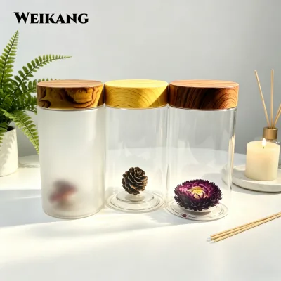 Plastic Jar Kitchen Miscellaneous Grain Jar Dried Fruit and Nut Wood Lid Transparent Food Storage Jar sealed and Fresh-keeping