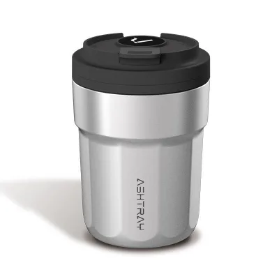 Car Cigarette Ashtray with Metal Lining, ABS Shell, 7-Color LED Light, Push-Style Splash-Proof Coffee Cup Style Car Ashtray