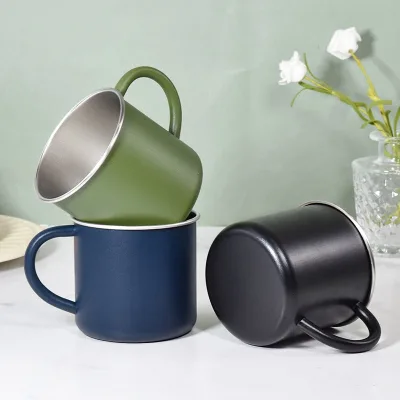 304 Stainless Steel Mug Handle Powder-coated Coffee Cup 400ml Modern Minimalist 160g Home Office Outdoor Camping Use Wholesale